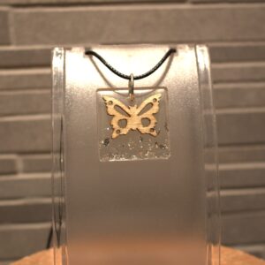papillon bois et feuille argent